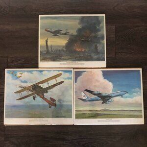 Vintage Charles Hubbell Art Print Lithographs Airplanes Set of 3 NIP